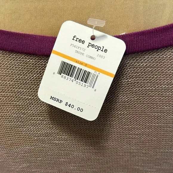 FREE PEOPLE Intimately Free Weekends Layering Top Gauzy Taupe & Purple Sz S NWT - Picture 6 of 12